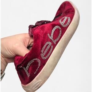 Bebe Women's Sneakers US 9.5 Velvet Rhinestone Red White